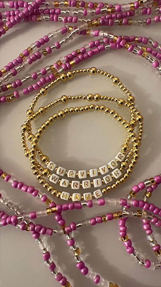 Customized Name, Survivor & Warrior Bracelet Set