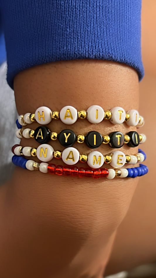 Personalized Name & Haiti, Ayiti Bracelet Set